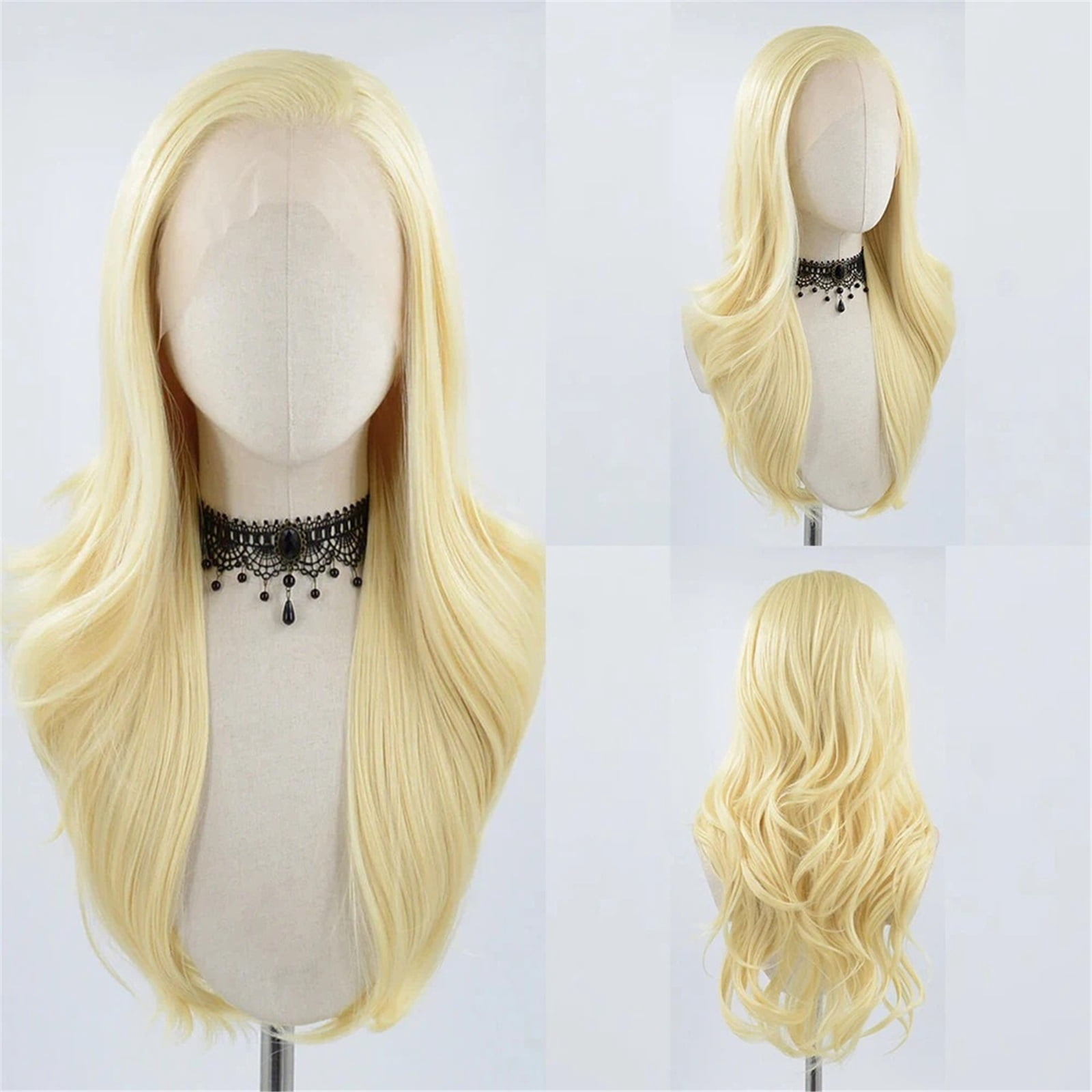 Long Platinum Synthetic Lace Front Wig Brown Body Wave Synthetic Wigs for Party Cosplay