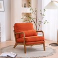 thumbnail image 6 of YESSW Accent Chair Mid-Century Modern Chair with Pillow Linen Fabric Upholstered Lounge Arm Chair with Solid Wood Frame & Soft Cushion for Living Room, Bedroom, Balcony, Orange, 6 of 7