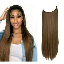 SAYFUT 22 Inch Hair Piece Long Synthetic Hairpiece Invisible Wire Headband for Women Secret Elastic Fish line Hairpiece Hidden Straight Long Synthetic Hair Extension,Light Ash Blonde & Bleach Blonde