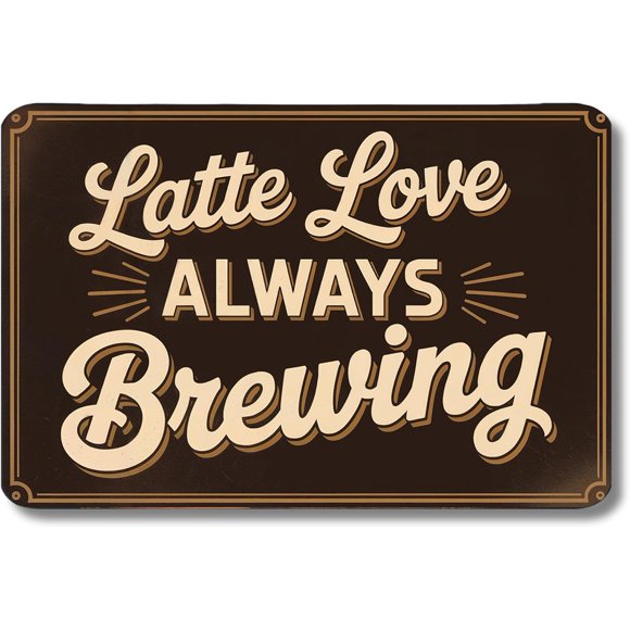 Latte Love Always Brewing Metal Poster by DC | Vintage Tin Sign Wall Art for Indoor Use | 20x16" Rust-Free Aluminum Decor for Cafe | UV Protected & Weatherproof Print | Made in USA