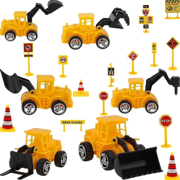 Las decoraciones para pasteles con tema de excavador de vehículos de construcción incluyen 6 adornos para cupcakes de excavadora de camiones de construcción y 14 letreros de decoración de juguetes de