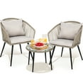thumbnail image 3 of Dextrus 3-Piece Outdoor Patio Furniture Wicker Bistro Set, All-Weather Rattan Conversation Chairs for Backyard, Balcony and Deck with Soft Cushions, Glass Side Table Gray, 3 of 9