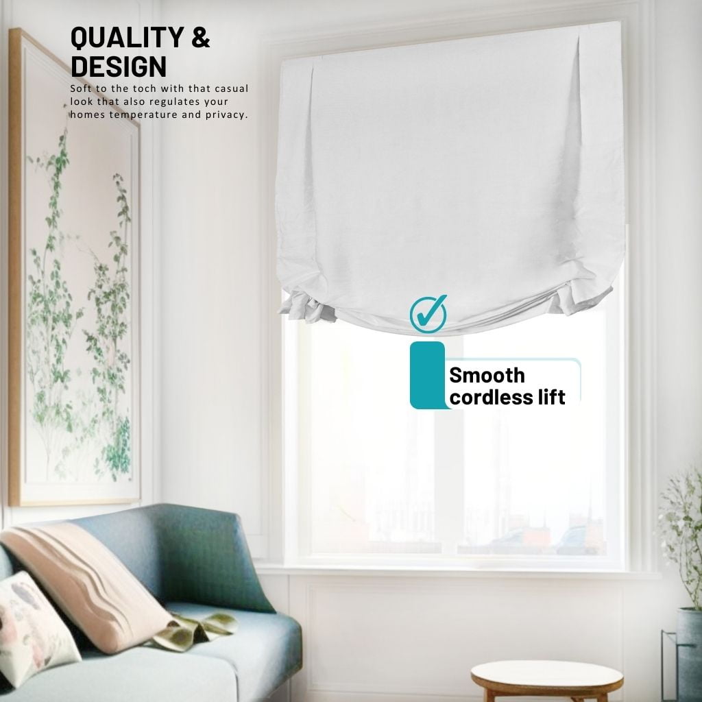 Chicology Cordless Roman Shades, White (Tulip), 31"W X 64"H