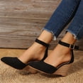 thumbnail image 5 of Women'S Belt Buckle Pointed Toe Wedge Sandals Ankle Strap Closed Toe Wedge Sandals shikongkuajing, 5 of 7