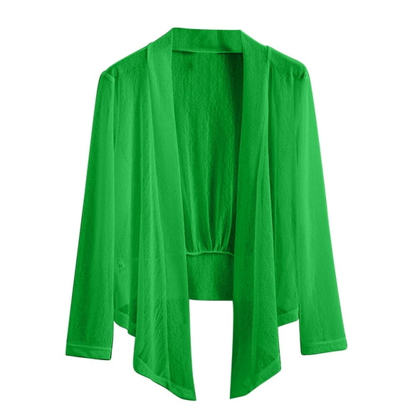 Plus Size Women’s Lightweight Open Front Cardigan Long Sleeve Extended Hem Cover Up, Sheer Tie Front Bolero & Casual Shrug