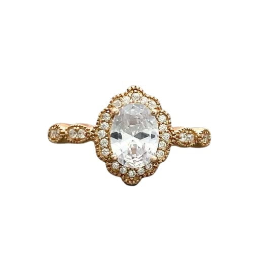 HeartsAndYou 2ct Engagement Ring for Women Oval Cut Moissanite Milgrain Vintage Inspired Halo 18k Rose Gold over Silver