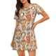 thumbnail image 1 of Balery Colorful Owls Camisón de manga corta con cuello redondo para mujer, cómodo y elegante., 1 of 6