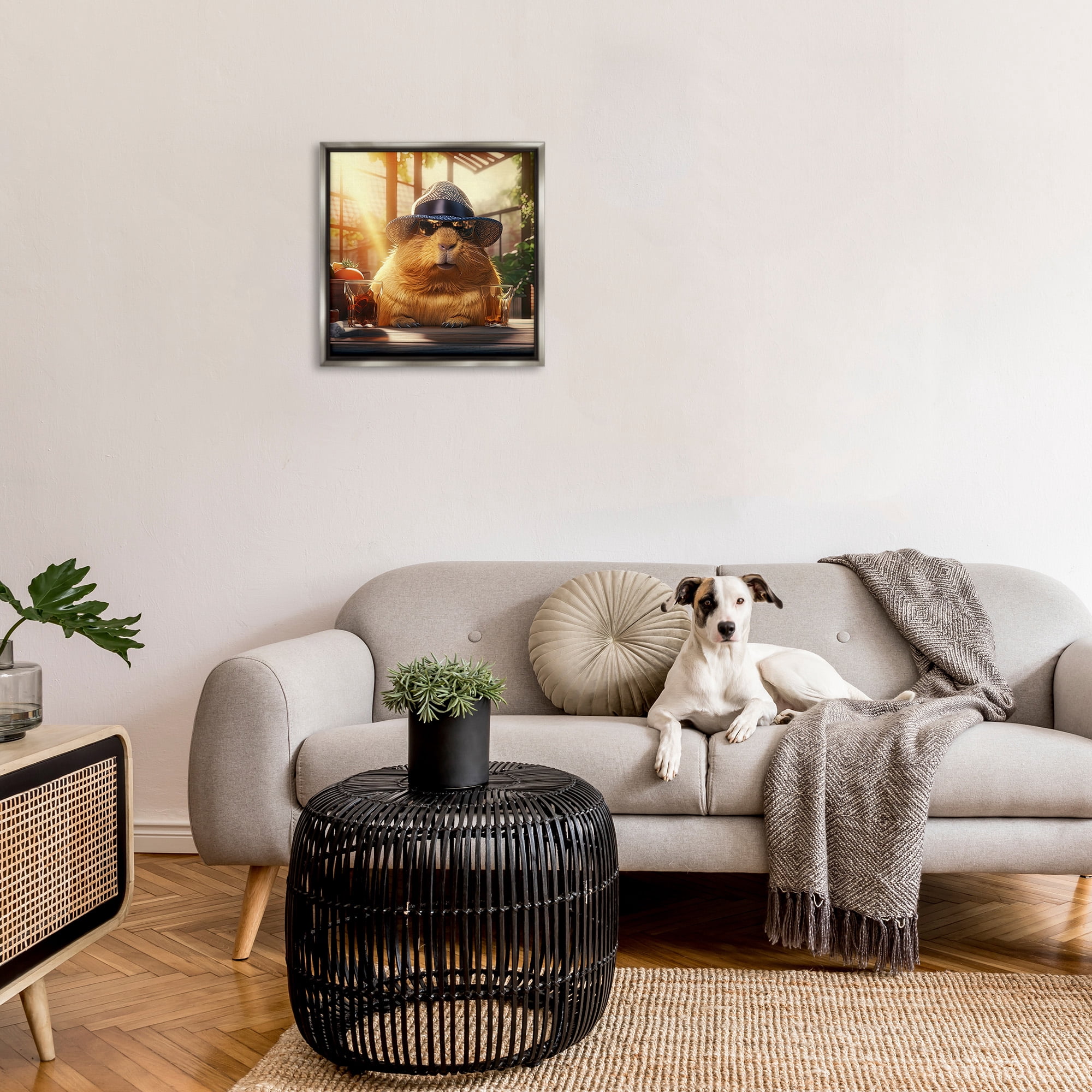 Stupell Industries Beaver & Summer Sunlight Animals & Insects Painting Gray Floater Framed Canvas Art Print Wall Art, 25 x 25