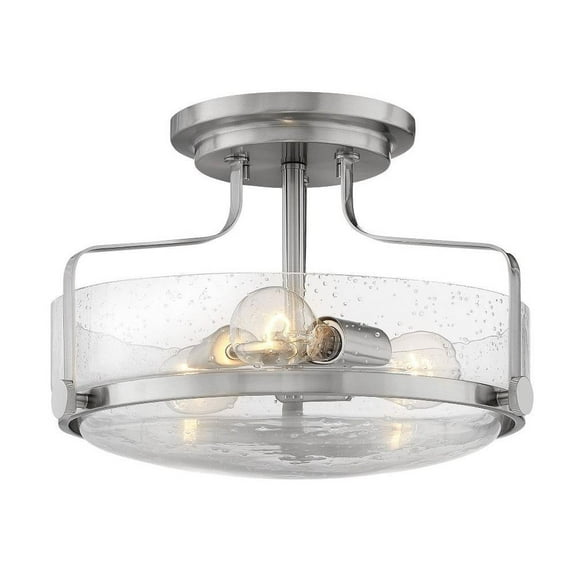 3 Light Medium Semi-Flush Mount in Transitional Style 14.5 inches Wide By 10 inches High-Brushed Nickel Finish-Clear Seeded Glass Color-Incandescent