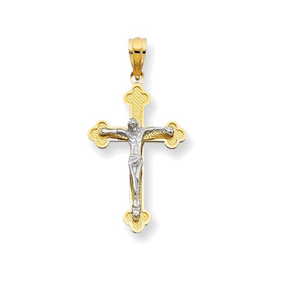 Finejewelers 14 Kt Two Tone Gold Textured Fancy Cross With Figurine