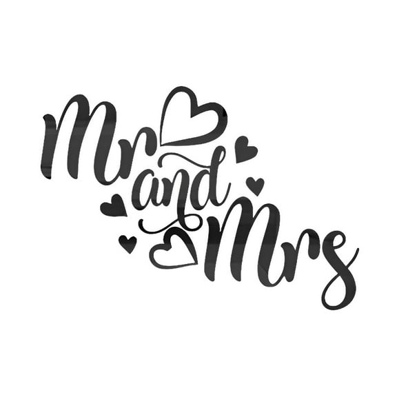 Letter Mirror Wall Stickers Mr and Mrs Heart-Shaped Mirror Decals Plastic Mirror Tiles Self-Adhesive Mirror Wall Decors for Wedding Home Living Room Bedroom Decorative Stickers Black