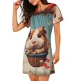 thumbnail image 2 of Haiem Hot Air Balloon Guinea Pig Print Women’s Short-sleeved Nightdress – Comfortable and Loose-Fit Sleepwear, Soft Cotton Sleep Shirt for Relaxing, Casual Nightdress, 2 of 6