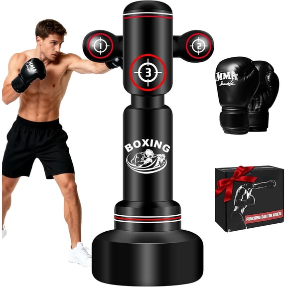 Freestanding Punching Bag with Gloves, 70'' Heavy Boxing Bag with Stand for Adult Teens, Standing Women Men Inflatable Kickboxing Bags for Beginners MMA Muay Thai Fitness