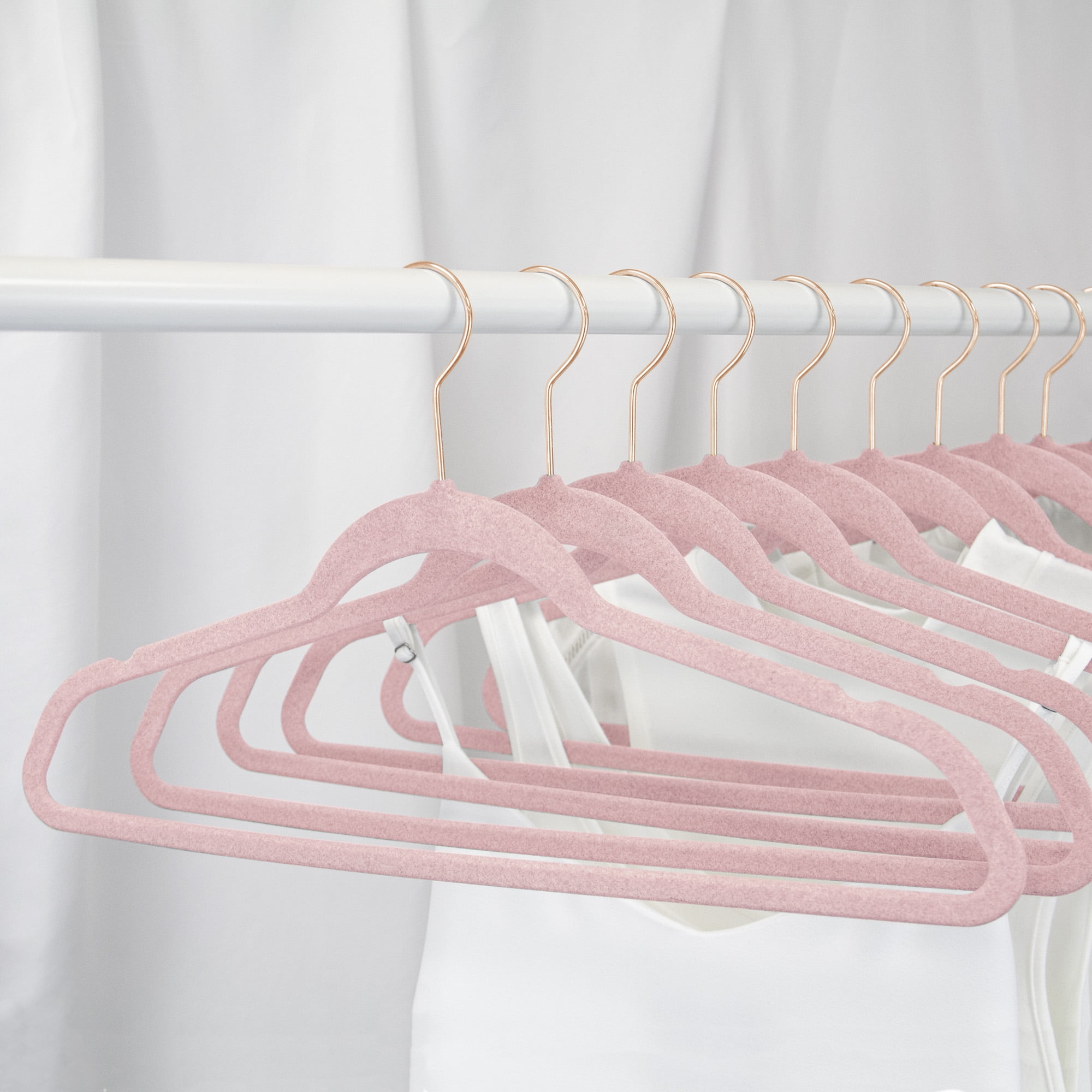 Smartor Rose Pink Velvet Hangers 50 Pack Felt Hangers Non Slip Rose Gold  Hook Flocked Hangers Heavy Duty Adult Hanger for Coat, Suit