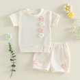 thumbnail image 2 of TOWED22 Toddler Girl 2 Piece Clothes Sets Round Neck Top Tshirt + Loose Shorts Sweet Summer Clothing Outfits for Infant Baby(Beige,6-12 M), 2 of 7