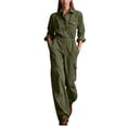 thumbnail image 3 of Cargo Jumpsuits for Women Long Sleeved Workwear Jumpsuit Buttoned Collar Pants With Multiple Pockets for Outfit Travel, 3 of 8