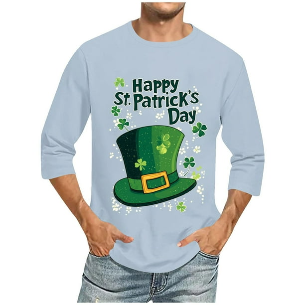 Camisetas de Manga Larga para Hombres, Día de San Patricio Impreso 3/4 Manga Camiseta de Fitness, Mezcla de Algodón Casual