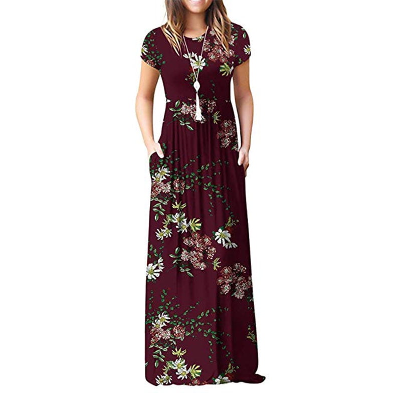 women's short sleeve loose plain maxi dresses casual long dresses with pockets