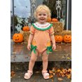 thumbnail image 6 of RUINIXCW Newborn Baby Girl Halloween Outfit Waffled Striped Bubble Romper Letter Ghost Pumpkin Embroidery Print Short Sleeve Smocked Bodysuits Jumpsuits, 6 of 9