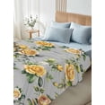 thumbnail image 4 of Yellow Rose Twim Size Flat Sheet, Wrinkleproof & Fadeproof Cooling Flat Bed Sheet Only, Vintage Country Botanical Floral Vines Breathable Soft Bedding Top Sheets 66 x 96 Inches, 4 of 8
