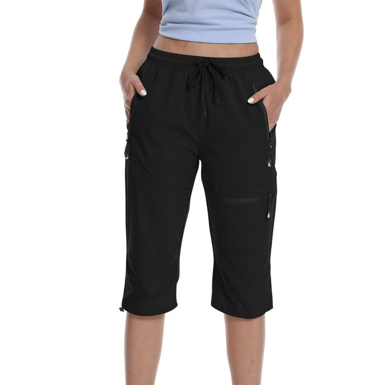 Sweatpants for Women Knee Length Capri Jogger Pants with Zipper