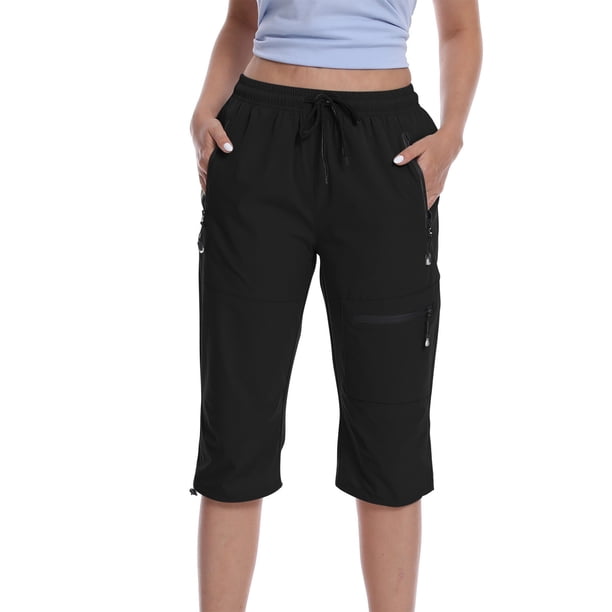 ICHUANYI Clearance Fashion Womens Casual Color Casual Elastic High Waist Wide Cropped Leg Loose Outdoor Fitness Running Climbing Trousers Pocket Pants(Black, XL) ICHUANYI WER2023081207131
