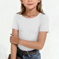thumbnail image 2 of EnJoCho Girls Short Sleeve Top Ribbed Knit Crew Neck Basic Solid Tee Slim Fit Casual T-Shirt Summer Tops Shirts 5-14 Years, 2 of 7