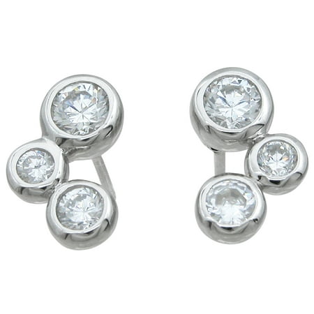 925 Sterling Silver Womens Stud Earrings Makes Unique Birthday Gift For Girlfriend, Three Stone Sterling Silver Earrings