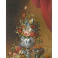 thumbnail image 2 of Follower of Anne Vallayer-Coster 20x24 Gold Ornate Framed and Double Matted Museum Art Print Titled - Still Life with Flowers in an Urn, Birds and Fruit on a Ledge Below, 2 of 4