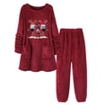 thumbnail image 2 of Puntoco Pijamas para mujer Conjunto de dos piezas de top y pantalón de color liso con cuello redondo y manga larga informal para mujer, 2 of 3