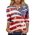 thumbnail image 2 of vigerkar 4th of July Outfits for Women American Flag Stars and Stripes Print V Neck 3/4 Sleeve T Shirts Ladies Patriotic Tops (Brick Red, L), 2 of 6