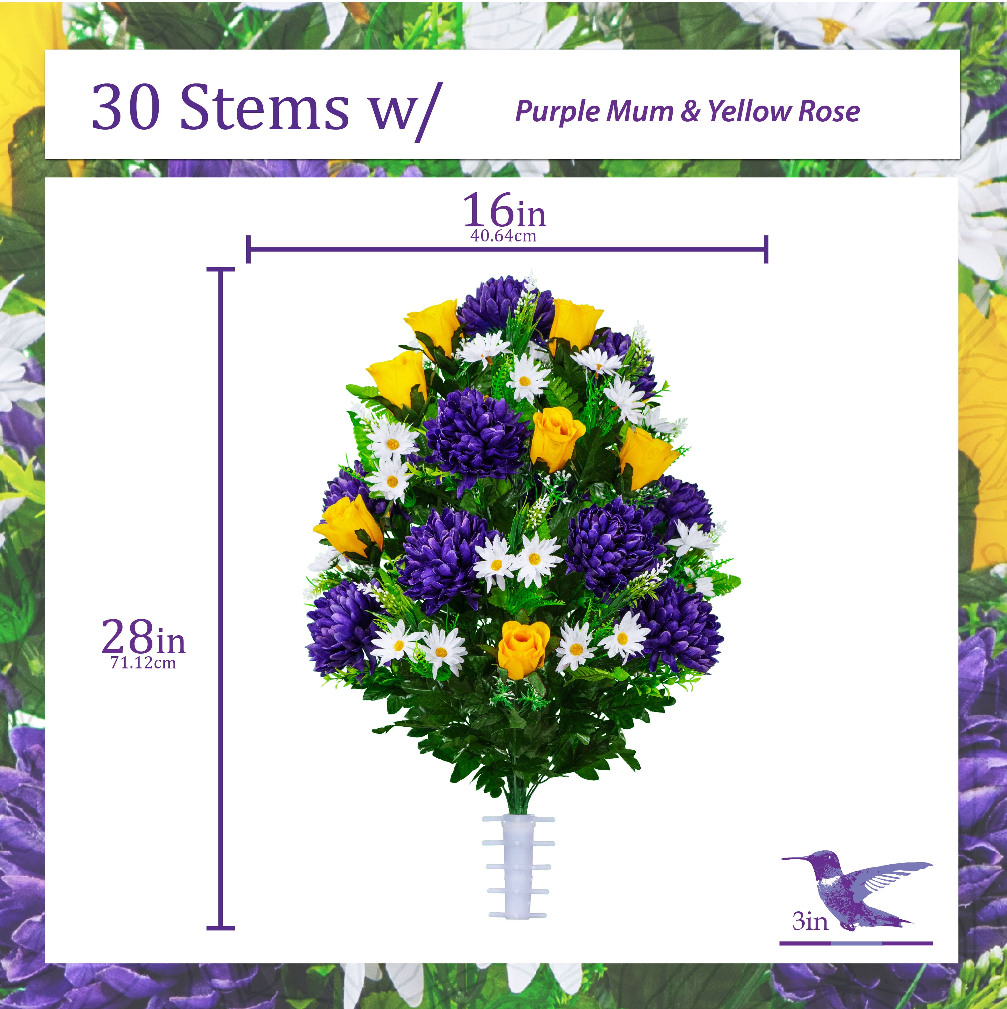 Sympathy Silks Artificial Purple Flowers for Cemetery with Vase Bouquet