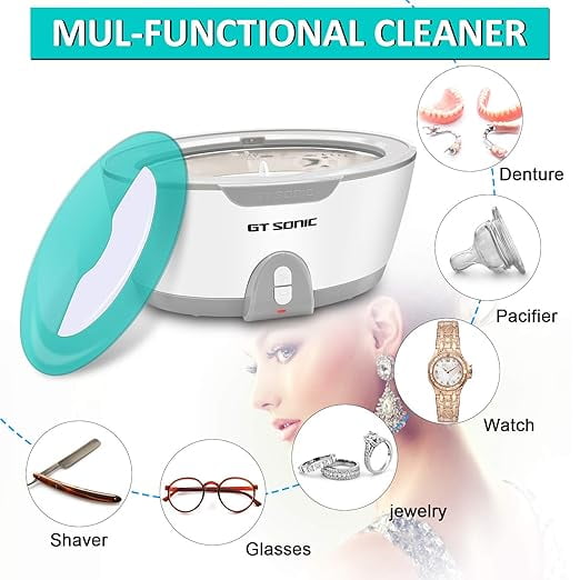 450ml Ultrasonic Cleaner for Dentures & Jewelry, 40kHz Dental Jewelry Cleaner with Tray & Handle, 5-Min Auto Shut-Off for Rings Glasses Watches