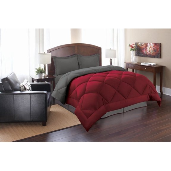 Elegant ComforSerieseline Linen Down Alternative 2pc Comforter Set-Twin, Red/Gray