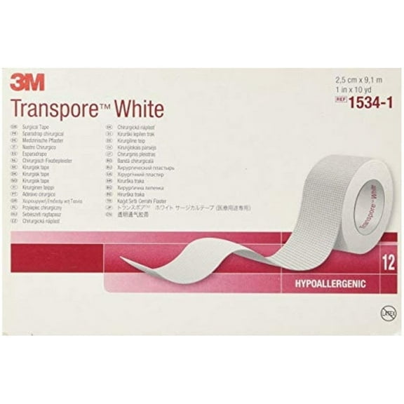 3M Medical Tape Transpore White Water Resistant Plastic 1" X 10 Yard White NonSterile, 12 ea