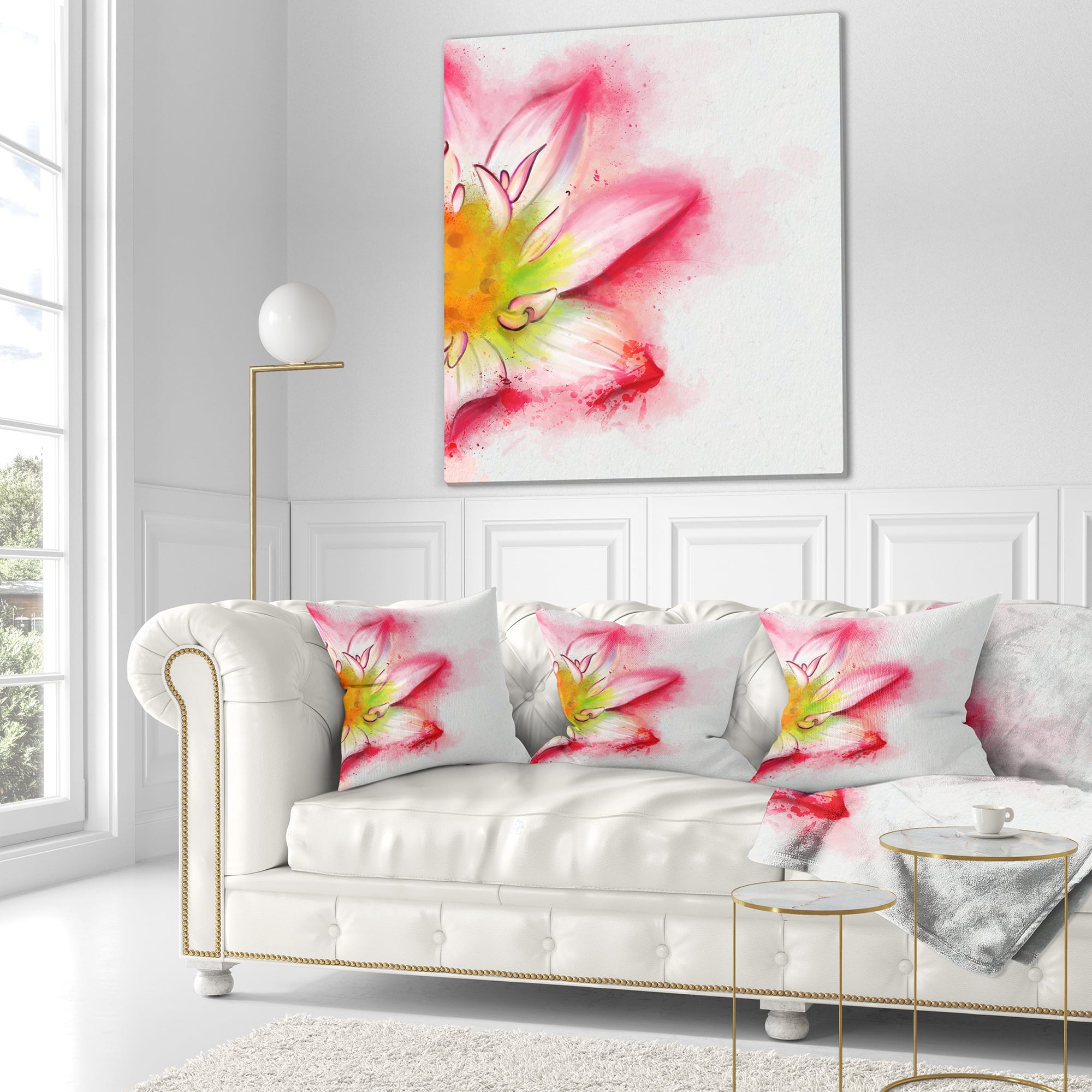 Designart Beautiful Pink Flower Painting - Floral Throw Pillow - 18x18