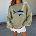 thumbnail image 2 of Women's Oversized Roll Neck Cute Fish Graphic Sweater Vintage Soft Knit Fabric Loose Jumpers Fall Pullover Sweater ﻿ (Green L), 2 of 5