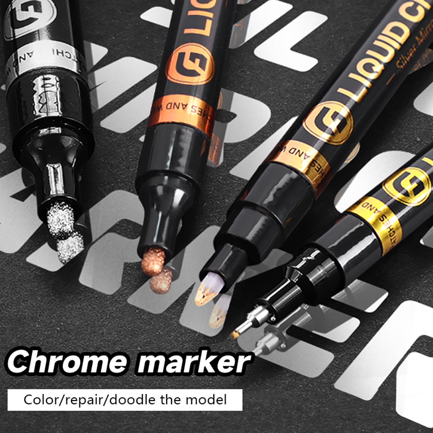 1 Set Permanent Liquid Mirror Chrome Marker,Chrome Mirror Paint Pens for Any Surface Chrome Paint Pen for Repairing, Model Painting, Marking or DIY Art Projects (0.7 |1.0 | 2.0| 3.0mm,Gold, 4Pcs)