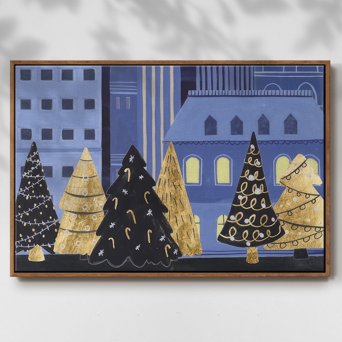 Holiday Night Collection A - Framed Gallery Wrapped Holiday Canvas - 25 x 37 - Rosewood Frame