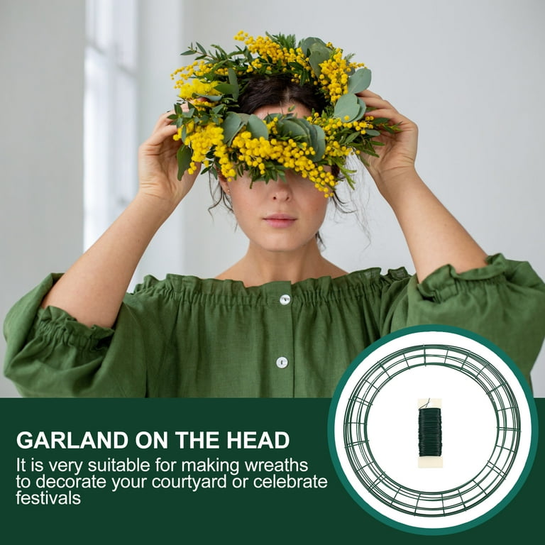 hengzirui floral wire 3pcs Metal Wire Wreath Rings Green Wire - Main Image