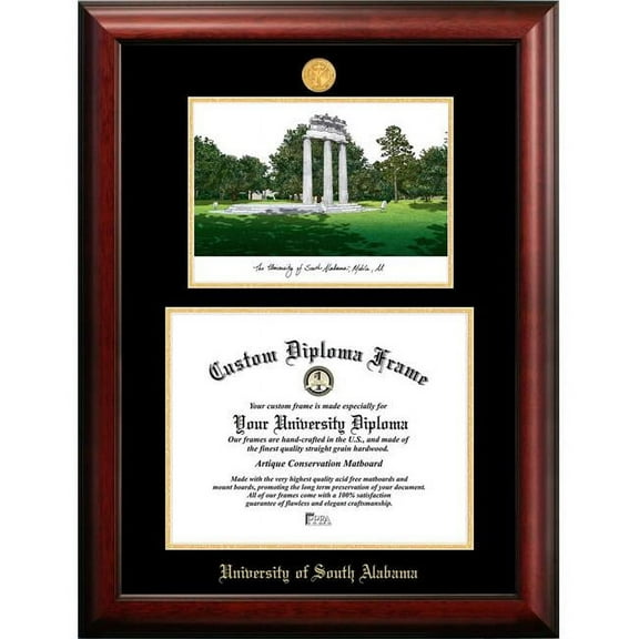 Campus Images AL991LGED-1512 12 x 15 in. University of South Alabama Gold Embossed Diploma Satin Mahogany Frame with Lithograph