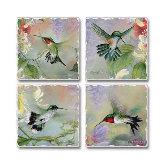 Thirstystone Hummingbird 4 Pack Assorted Tumbled Tile Stone Coasters