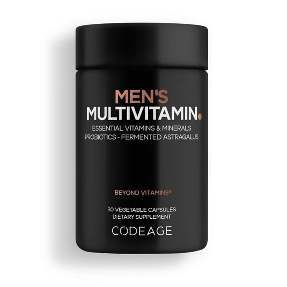 Codeage Men’s Daily Multivitamin Supplement, 25  Vitamins & Minerals For Adults, Organic Whole Foods Vitamins For Men, Vitamin A, B Vitamins, Vitamin C, D, E, K, Probiotic, Zinc, Omega-3, 30 Capsules