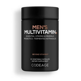 Codeage Men&rsquo;s Daily Multivitamin Supplement, 25  Vitamins & Minerals For Adults, Organic Whole Foods Vitamins For Men, Vitamin A, B Vitamins, Vitamin C, D, E, K, Probiotic, Zinc, Omega-3, 30 Capsules