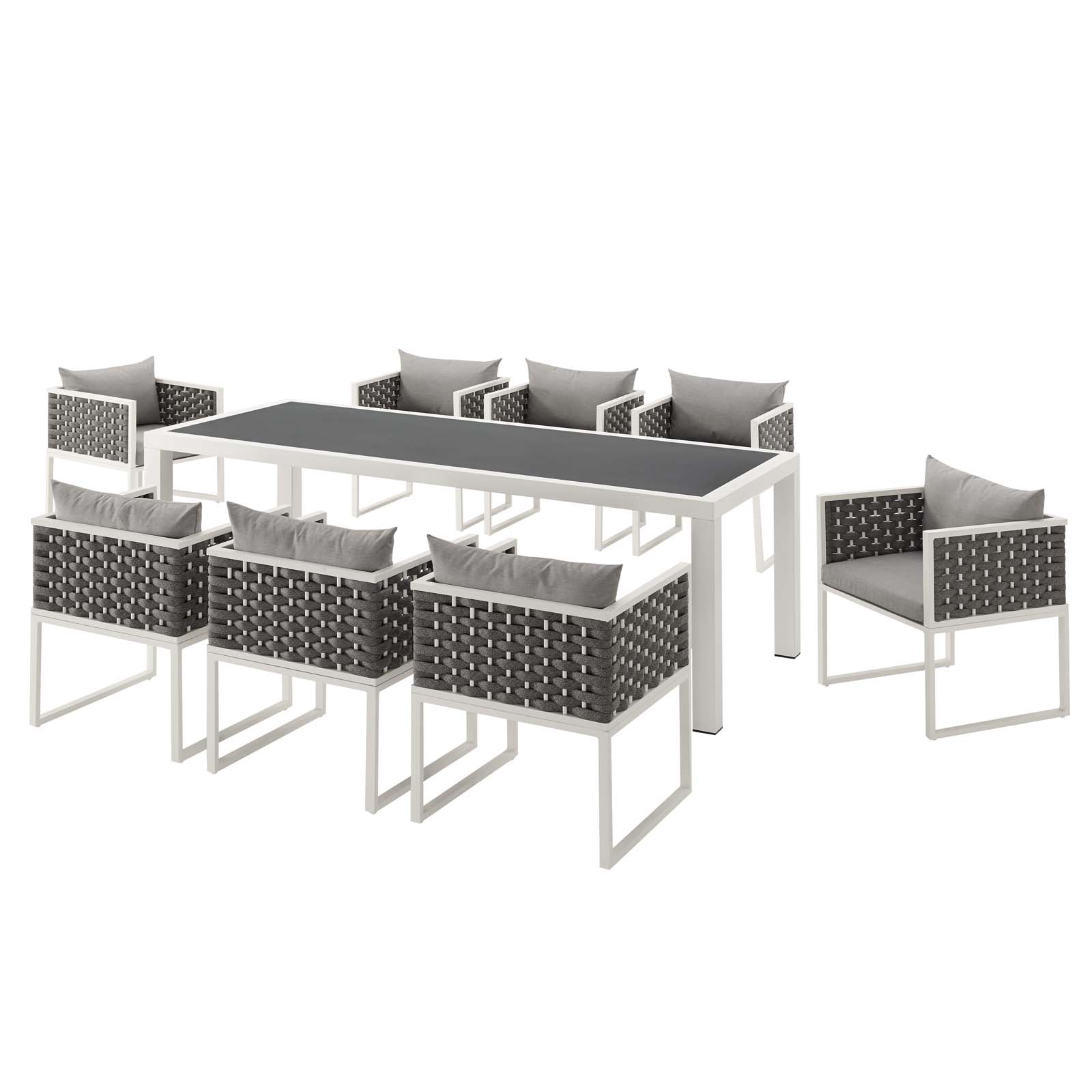 Contemporary Modern Urban Designer Outdoor Patio Balcony Garden Furniture Side Dining Chair and Table Set, Aluminum Fabric, White Grey Gray - image 3 of 8