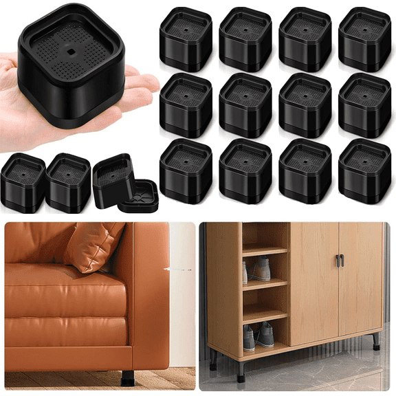16 Pack Furniture Risers, Adjustable Bed Risers Heavy Duty Lifts Height 1" 2" or 3" Inch for Desk Leg Table Couch Sofa Chair Bed Frame Legs Dorm, Black