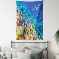 thumbnail image 4 of Ocean Decor Tapestry, Barrier Reefs Covered Sea with Lagoon Zebrafish Anemonefish Picture, Wall Hanging for Bedroom Living Room Dorm Decor, 40W X 60L Inches, Turquoise Light Yellow, by Ambesonne, 4 of 5