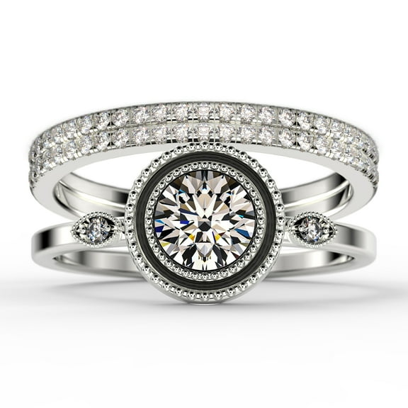 Gorgeous Art nouvea 2.10 Carat Round Cut Diamond Moissanite Engagement Ring, Boho Moissanite Wedding Ring, Two Matching Band in 10k Solid White Gold, Gift For Her, Promise Ring