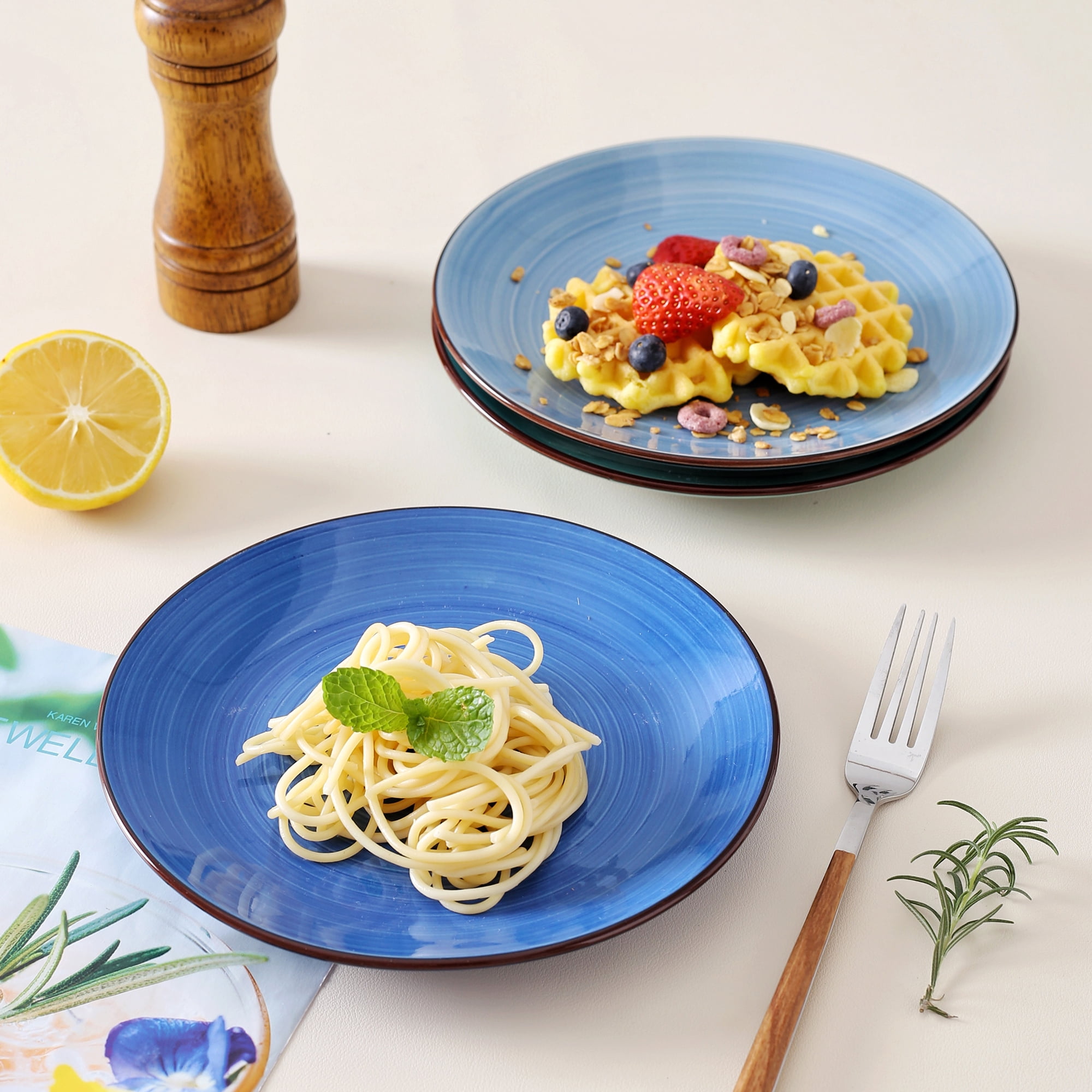 Dorothy 18 Piece Stoneware Dinnerware Set, Blue, Series, Service for 6