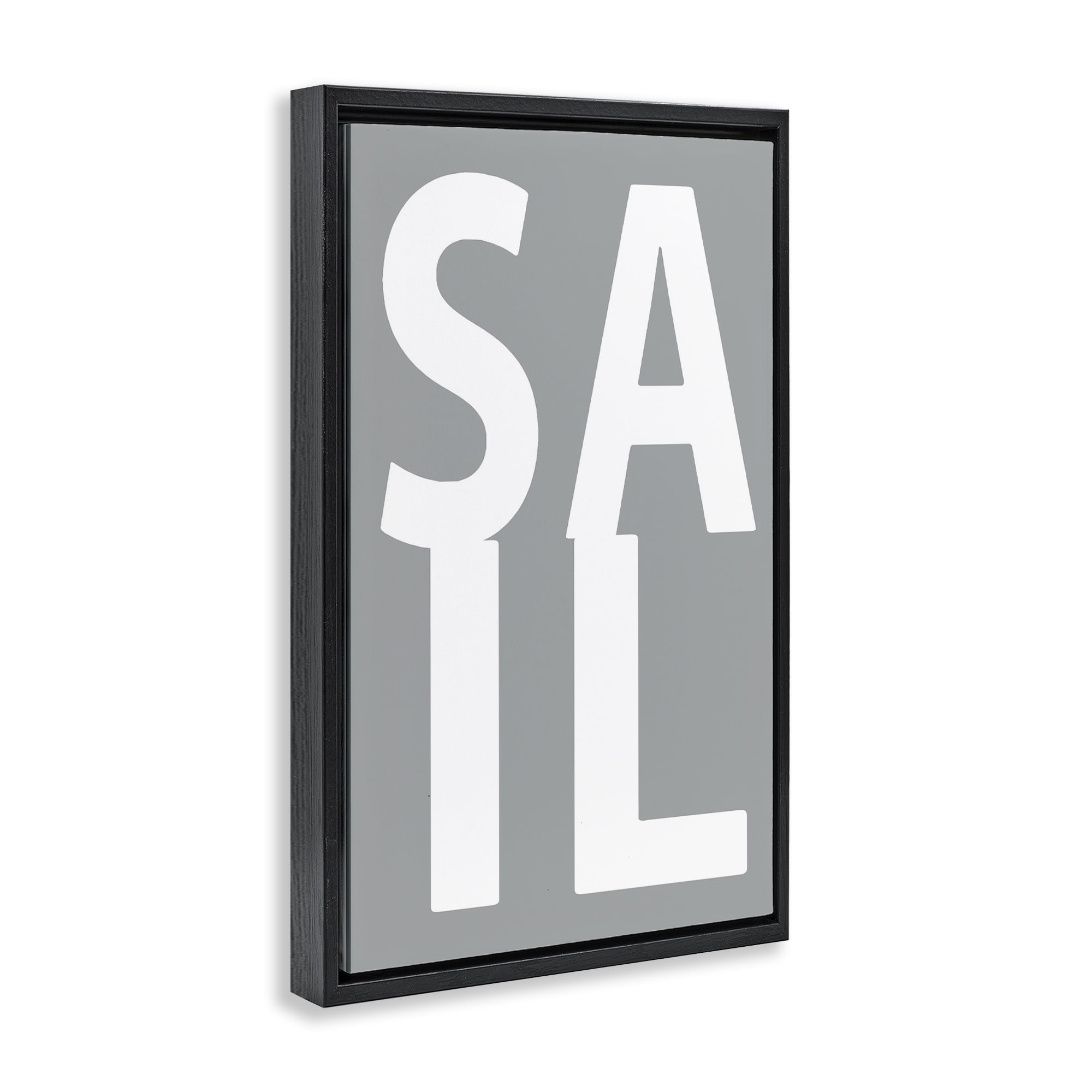 Stupell Industries Sail Word on Grey Typography Painting Black Floater Framed Art Print Wall Art, 17 x 25